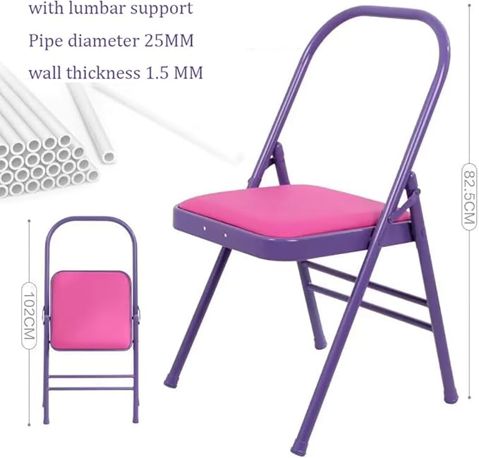Pilates Yoga Chair,Iyengar Auxiliary Chair,Yoga Auxiliary Chair Backless Yoga Chair Anti-Slip,Stable with Non-Slip Feet Covers,Metal Folding Chair,Purple-Routine