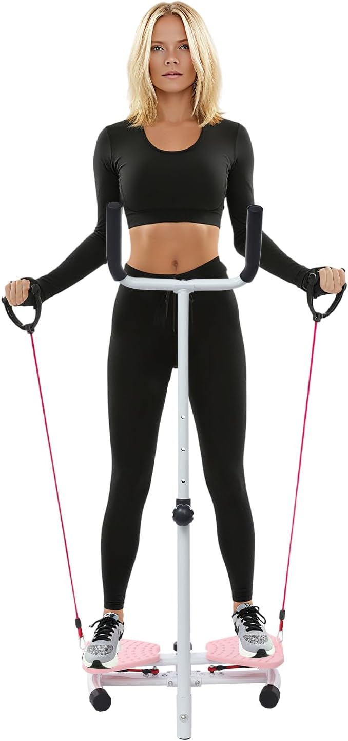 Waist Twisting Machine with Handlebar, 3 Gears Adjustable Ab Twister Machine with 2 Pull Cords, Ab Twist Board for Exercise 330lbs Load Capacity