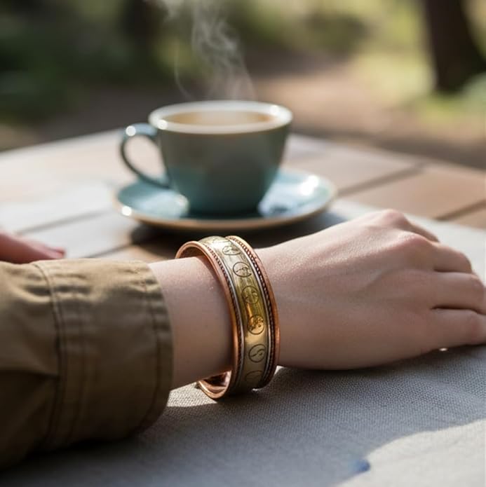 Touchstone copper bracelets | gift for men women |adjustable 100% pure solid real magnetic jewelry | handmade bracelet set combo | rope braided tibetan bangles.