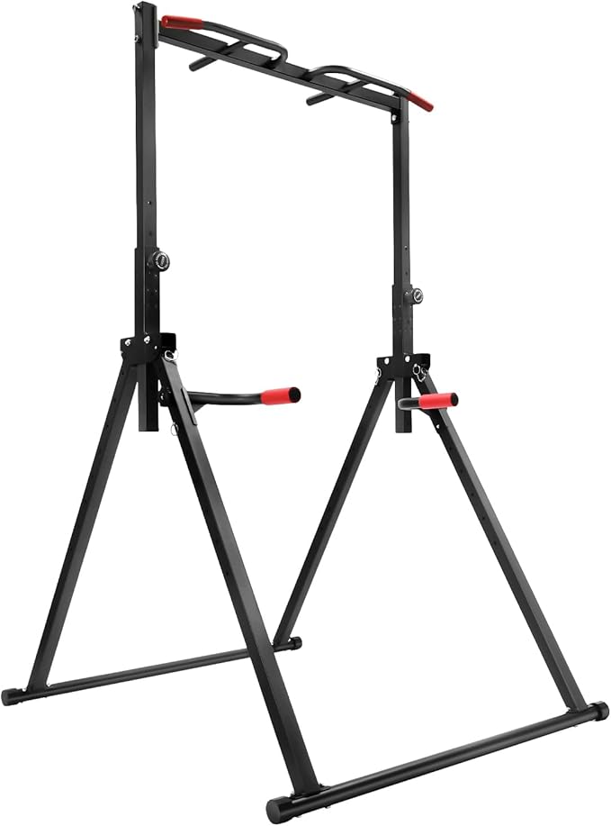 Foldable Power Tower Pull Up Station, Pull Up Bar Station Adjustable, Multi-Function Home Gym, Strength Training Fitness Equipment, Triangular Design, For Home Gym (440.92lbs Load)