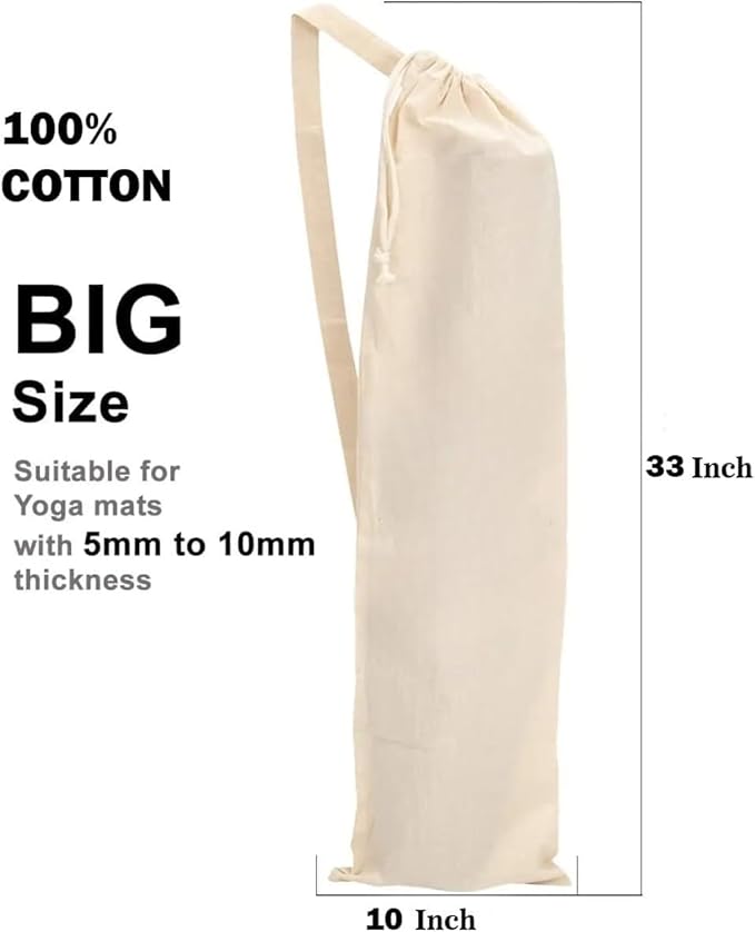 Mayatra's Organic Large Yoga Mat Tote Bag Cover -100% Cotton Lightweight,Washable Yoga Dust Bag With Adjustable Strap Unisex