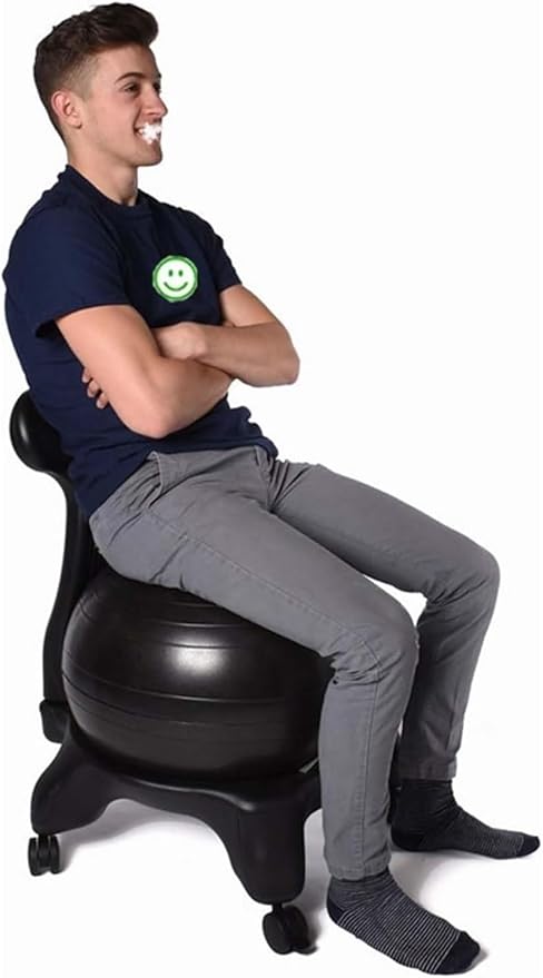 Yoga Ball Chair,Yoga Ball，Exercise Ball, Office Ball Chair with Back & Wheels Stability Exercise Balls for Sitting at Desk Ergonomic Yoga Seat for Adults Pregnancy(Black)