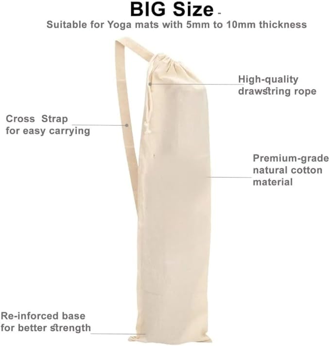Mayatra's Organic Large Yoga Mat Tote Bag Cover -100% Cotton Lightweight,Washable Yoga Dust Bag With Adjustable Strap Unisex