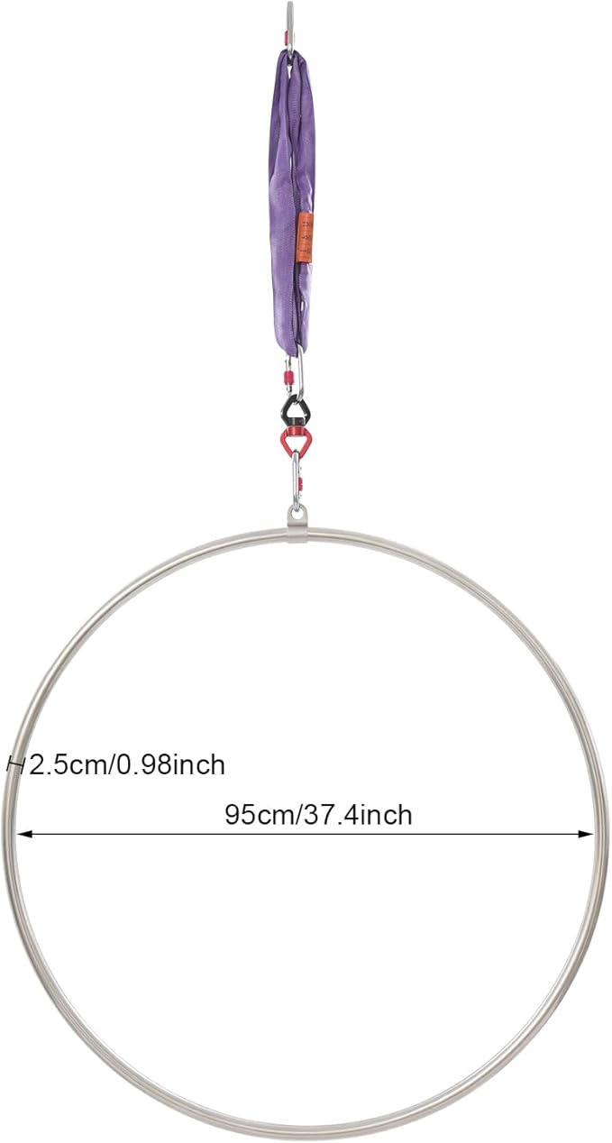 Aerial Lyra Hoop Kit, 95cm/37.4in Single Point Lyra Hoop Set, Aerial Dance Circus Ring Professional Yoga Starter Set Hoop Set for Air Yoga, Air Fitness, Acrobatic Training, Stainless Steel