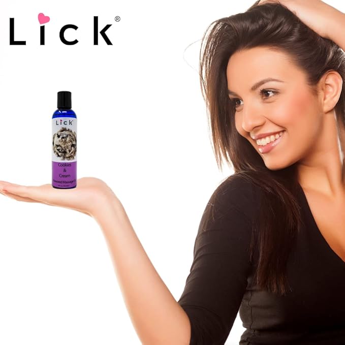 Lick Cookies and Cream Flavored Massage Oil – Creamy Dessert Edible Massage Oil with Sweet Almond Oil & Vitamin E, Smooth Glide for Couples Massage, 4 oz