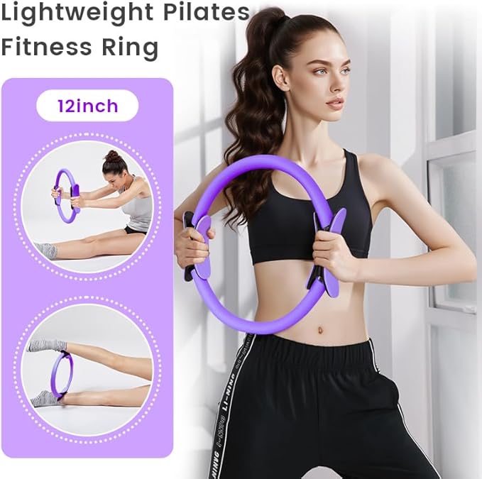 Complete Home Pilates Essentials Kit for Women - 13-Piece Pink Magic Circle Set with Resistance Bands, Yoga Ball, Stretch Strap & Gym Bag