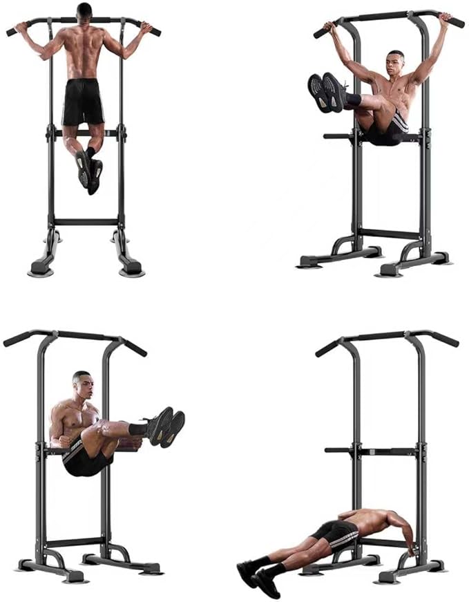 Adjustable Power Tower Pull Up Bar Dip Station - Heavy-Duty Steel Home Gym Equipment with Adjustable Height, Space-Saving Foldable Design for Full-Body Strength Training