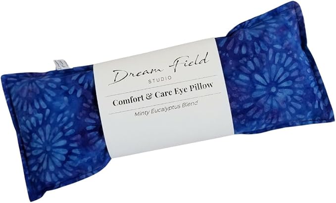 Eucalyptus Eye Pillow - Hot or Cold Use - Handmade Weighted Bag, 4" x 10" Size, Sinus and Migraine, Relaxation - Deep Blue Batik