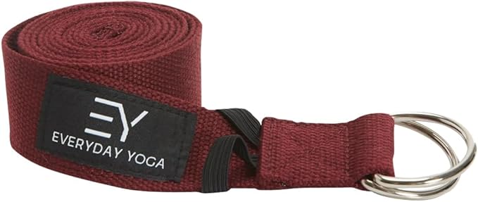 Everyday Yoga Strap with Metal D-Ring - Durable Stretching Strap for Yoga, Pilates, Flexibility & Physical Therapy (6ft, 8ft, 10ft)