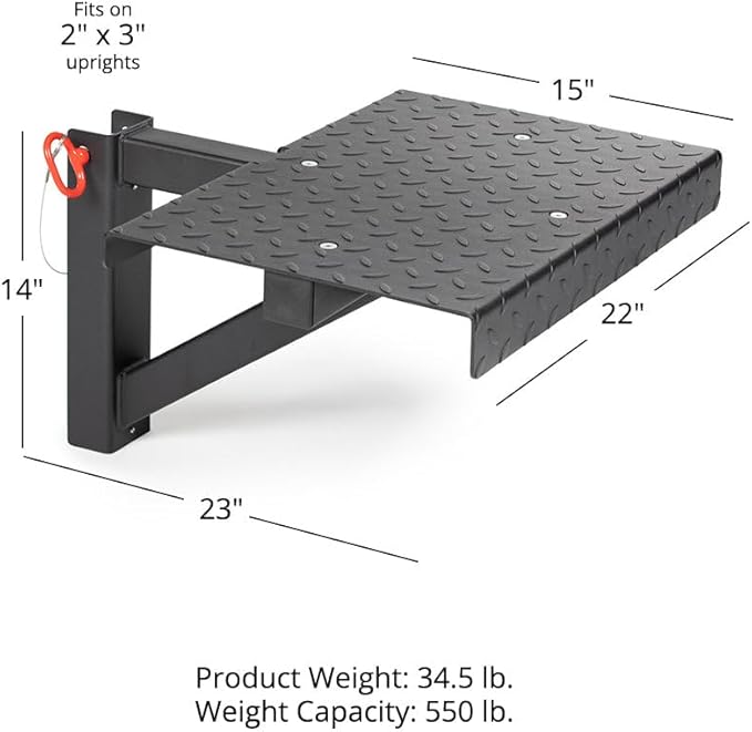 Titan Fitness T-3 Series Rack Mounted Step-Up Platform, 22" x 15" Diamond Plate Steel Step, Adjustable Power Rack Attachment for Step-Ups, Plyometrics & Strength Training, 550 LB Capacity