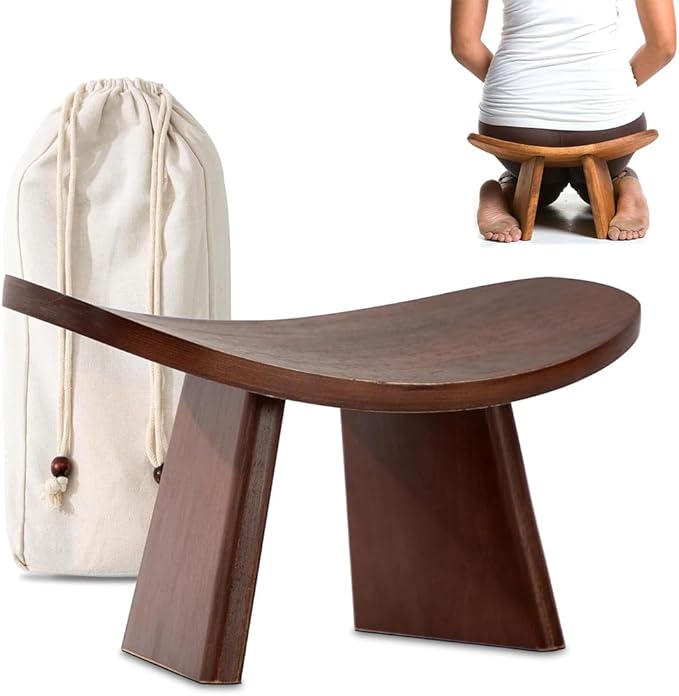 Portable Meditation Bench, Yoga Auxiliary Stool with Storage Bag, Removable Wooden Kneeling Stool, Multifunctional Ergonomic Seat, Posture Adjustment, for Yoga, Prayer, Meditation