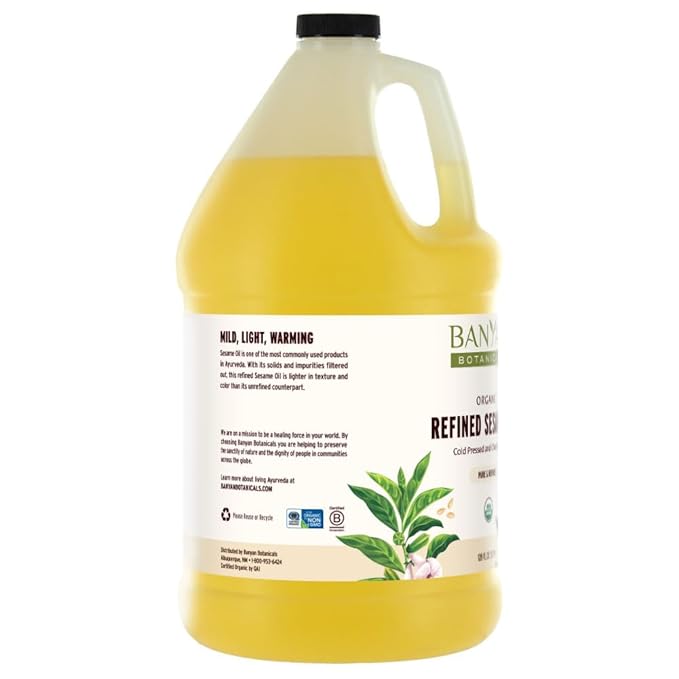 Banyan Botanicals Refined Sesame Oil – Organic Sesame Oil for Skin, Body, Hair & More – Multiple Sizes – 128 oz – Non GMO Sustainably Sourced Vegan