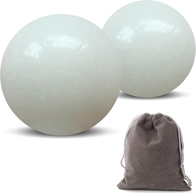 Natural Marble Baoding Chinese Meditation Balls, Stress Relief Hand Exercise Therapy Set, White X-Large-2"