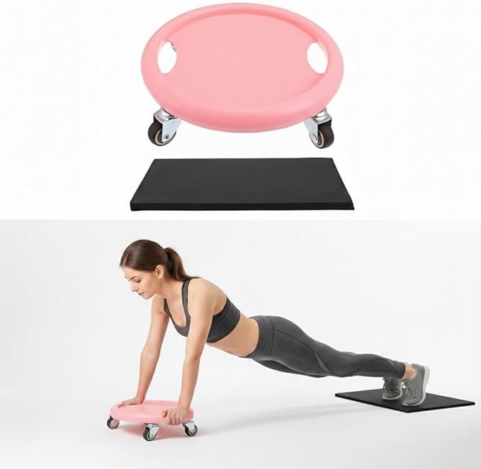 HANABASS Four-Wheel Ab Roller with Knee Mat Multi-Directional Silent Abdominal Exercise Wheel for Home Core Strengthening and Full Body Workout Non-Slip Fitness Sliding Board