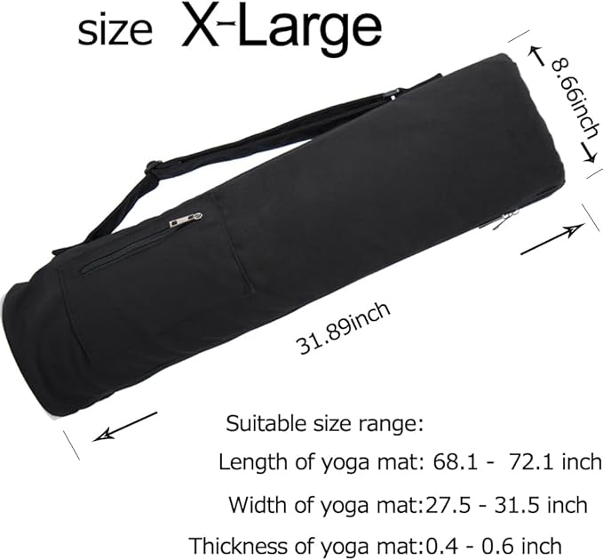 Cotton yoga mat bag with Pockets and Adjustable Strap - Full Zip Cargo Yoga Mat Carrier Bag - Bag for 1/4" 1/3" Thick Yoga Mat