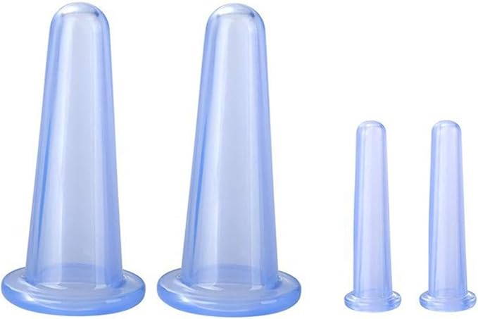 4 Pcs Face Cupping Set, Facial Cupping Set for Face and Eye Massage, Silicone Massage Vacuum Anti Aging Beauty Tool Facial Eye Care (2 Small + 2 Large) (Blue)