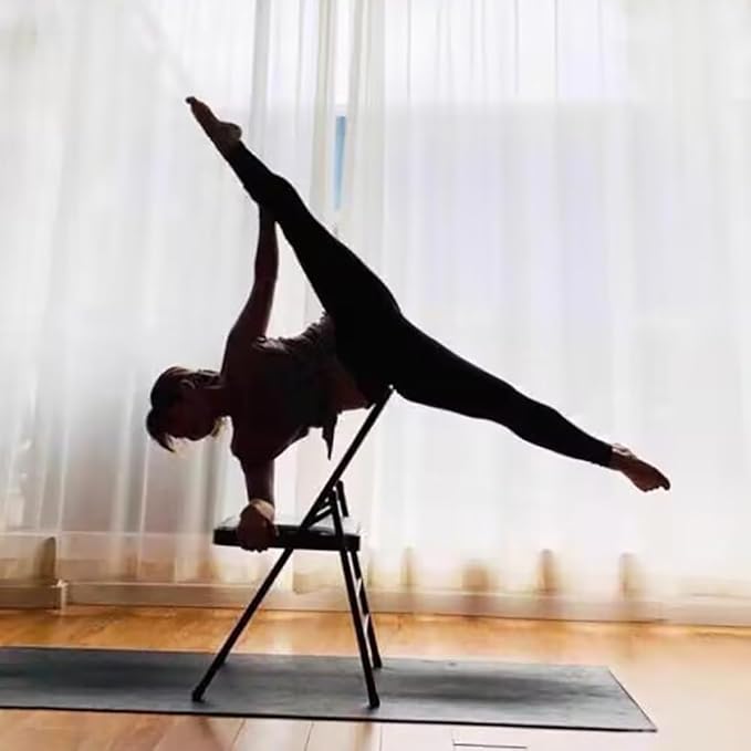 Iyengar Yoga Chair Backless Yoga Chair Pilates Chair Yoga Inversion Chair PU Fabric Foldable Balance Training 42 * 45 * 80cm,Black
