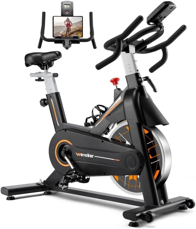 Exercise Bike, WENOKER Stationary Bike for Home, Indoor Bike with Silent Belt Drive, Heavy Flywheel, Multi-grips Handlebar and Upgraded Digital Display