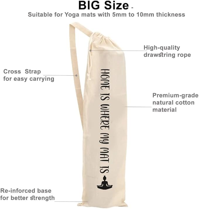 Mayatra's Organic Large Yoga Mat Tote Bag Cover -100% Cotton Lightweight,Washable Yoga Dust Bag With Adjustable Strap Unisex