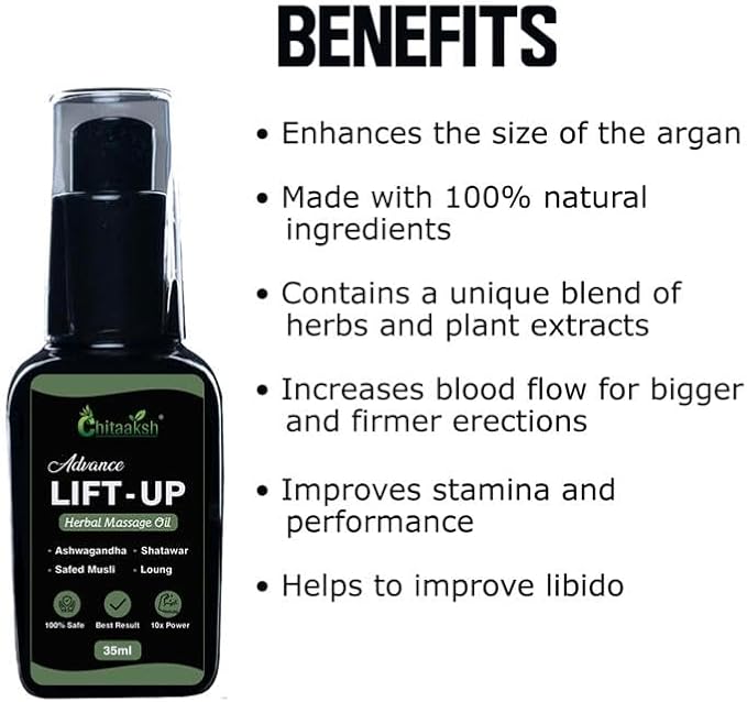 Lift Up Herbal Massage Oil – 100% Results with Clinically Proven Formula for Men, 35ml | Pure & Natural Massage Oil