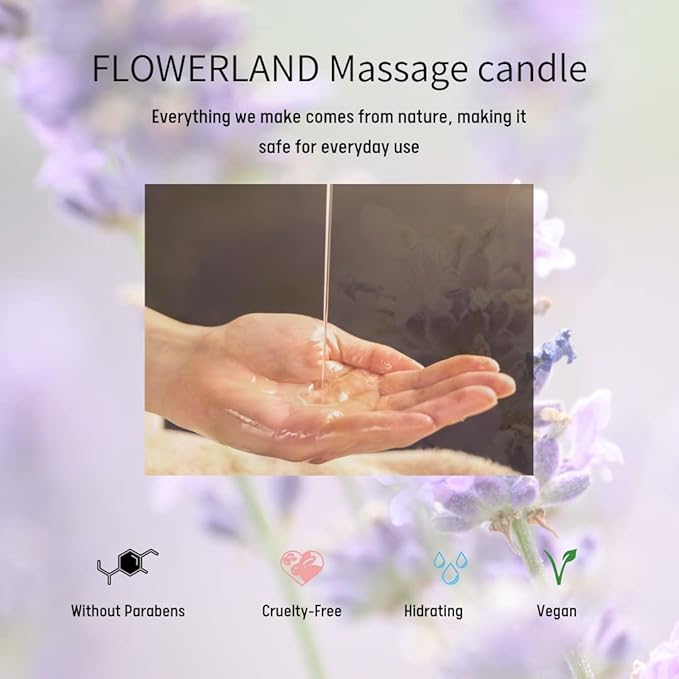 FLOWERLAND Lavender Massage Oil Candle - Vegan Moisturizing Massage Oil for Home Spa - Luxurious & Hydrating Skin Care Body Massage Oils - (200ml)
