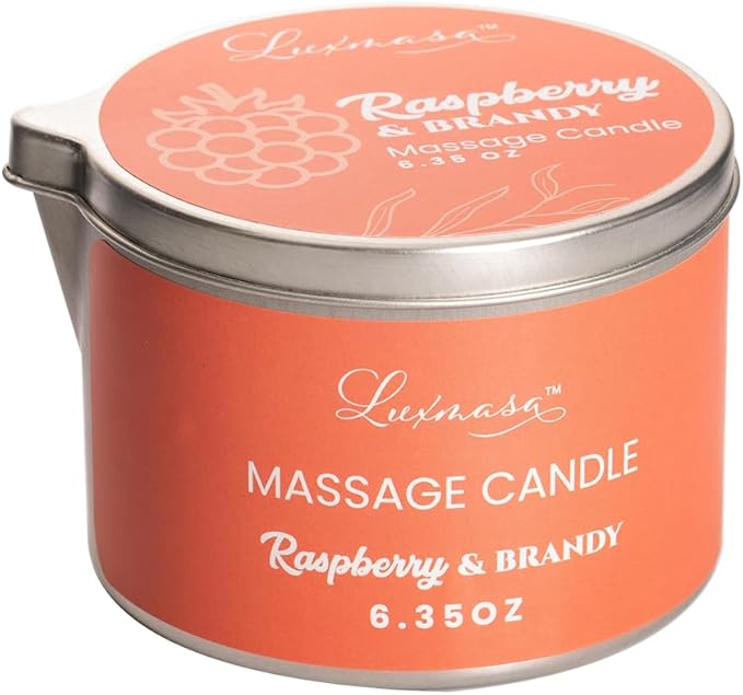 Natural Soybean Massage Candles for Massage Therapy-Romantic Candles for SPA Treatment-Body Oil Candle for Relaxation 6.35OZ (Raspberry & Brandy Scent)