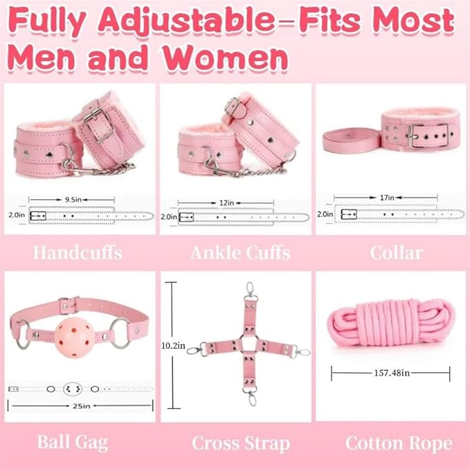 BDSM Sexy ， 12 Piece Pink Leather Quick Drying Pilates Set, Soft and Adjustable, Suitable for Home Fitness and Lifestyle