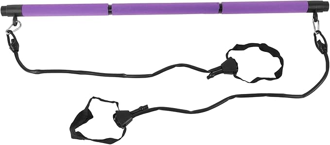 Adjustable Pilates Bar 3 Sections Portable Pilates Workout Stick Body Building Puller for Home Gym Full Body Exercise Steel Pipe Foam Cover 35 Inches