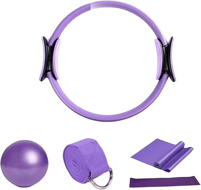 Pilates Ring, 15" Durable 5 Pack Pilates Circle Ring with Yoga Strap,Mini Ball,Padded Handles Magic Circle,Resistance Bands,Pilates Circle Ring Equipment for Toning Inner Thighs,Core,Arms,Legs