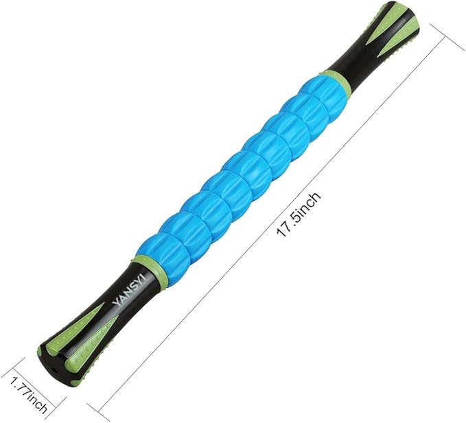 YANSYI 9-Roller Deep Tissue Massage Stick - Professional Muscle Recovery for Leg & Back Pain Relief, Portable Physical Therapy Tool for Athletes, (Blue 2)