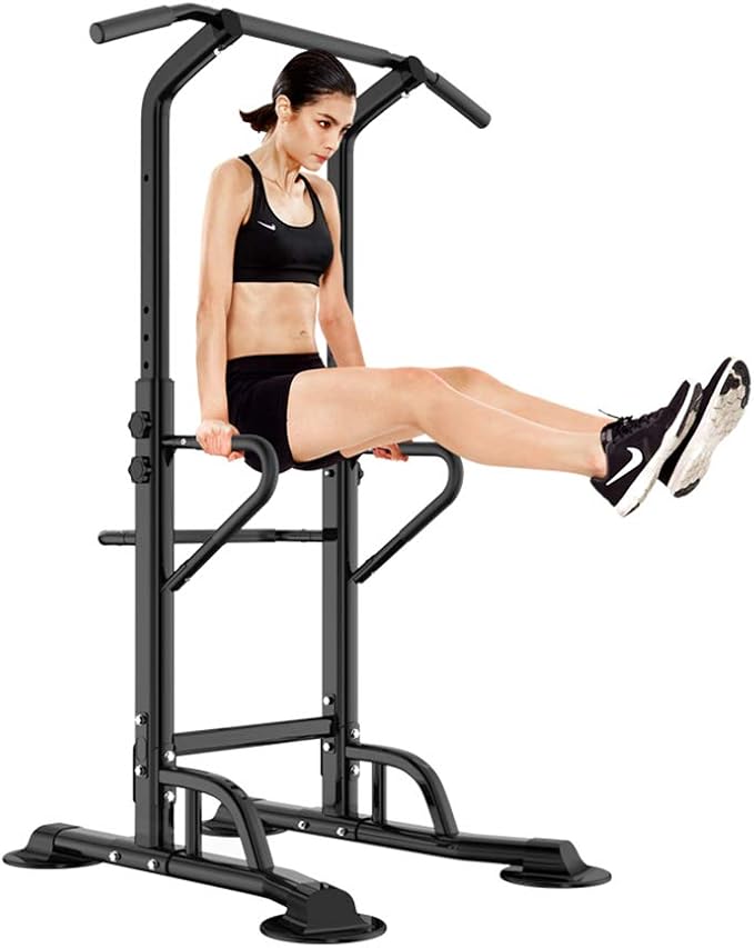 Dland Power Tower Adjustable Height Pull Up and Dip Station Multi-Function Home Strength Training Fitness Workout Station Sturdy Chin-Up Bar Stand Dip Station,Black