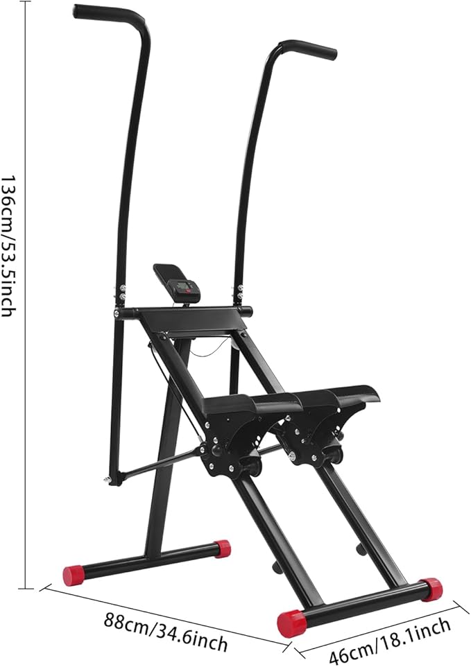 Foldable Stair Stepper Climber for Home Gym, Vertical Cardio & Full-Body Workout Machine with Adjustable Resistance, Handlebar and Pedal, Large Non-Slip Pedals, Up to 220 lb Capacity