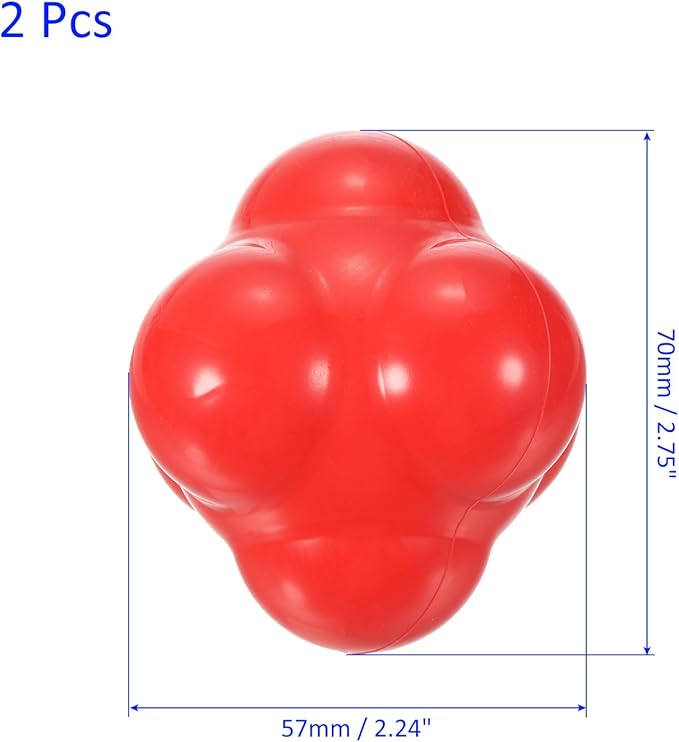 2 Pack Bounce Reaction Balls - Coordination Training Ball, Wear-Resistant Silicone, Apply to Tennis/Softball/Badminton Training (57 x 57mm, Red)