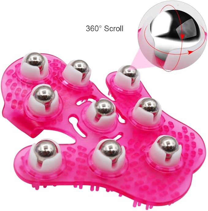 Roller Ball Body Massage Glove Anti-Cellulite Muscle Pain Relief Relax Massager for Neck Back Shoulder Buttocks Face Lift Tools (Blue)