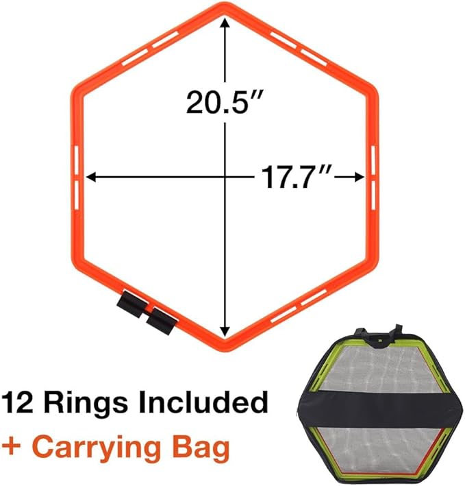 Japard Hex Agility Rings for Speed Training & Agility Footwork Training Speed Hurdles Ladder with Carrying Bag