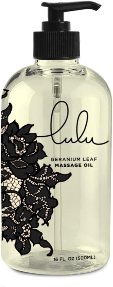 Lulu Geranium Massage Oil with Sweet Almond & Jojoba Oils Lightweight Non-Greasy Body Oil for Smooth Skin & Relaxation joint and muscle Aromatherapy for Couples Massage & Massage Therapy 16 fl oz Pump
