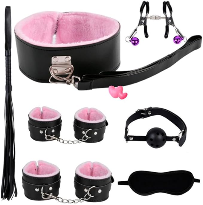 Fashion Practical Plush Leather Wrist 7-Piece Pilates Set, Fun Whip Indoor Fitness Yoga Equipment (Pink), Couple Gift