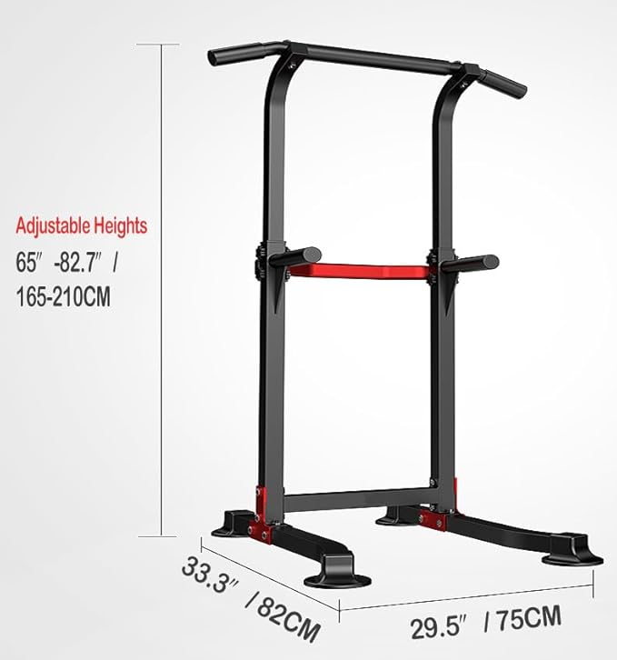 Power Tower Dip Station Pull Up Bar - Multi-Purpose Home Gym Equipment with Adjustable Height and Non-Slip Foot Pads - 150kgs Capacity