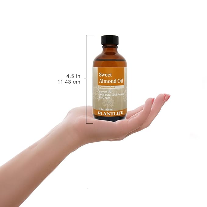 Plantlife Sweet Almond Carrier Oil - Cold Pressed, Non-GMO, and Gluten Free Carrier Oils - for Skin, Hair, and Personal Care - 4 oz