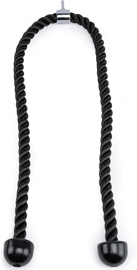 Double Length Tricep Rope for Cable Machines - 55 Inch Heavy Duty Pulldown Attachment, 4ft 7in Gym Strength Training Accessory & Home Workout Equipment