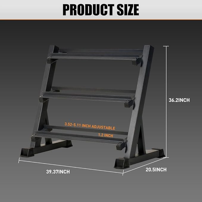 3-Tier Dumbbell Rack Stand, Adjustable Weight Storage Rack with 1100 lb Capacity, Heavy-Duty Steel Dumbbell Organizer with Anti-Scratch Foot Pads for Home Gym (Rack Only)