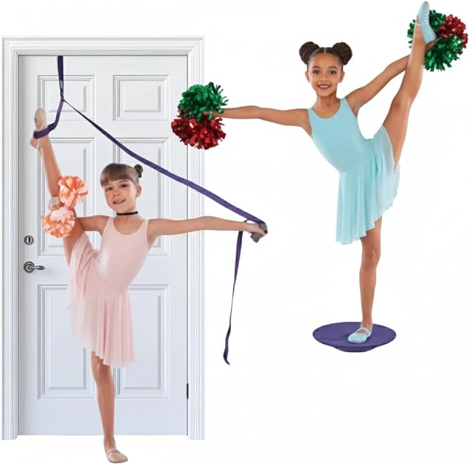 Dance, Cheerleading and Figureskating Trainer Stretching and Balance, 2 Pc. Set, Stretching, Disc Core Board and Flexibility Equipment Strap for Dance, Gymnastics, Turning, Stunt