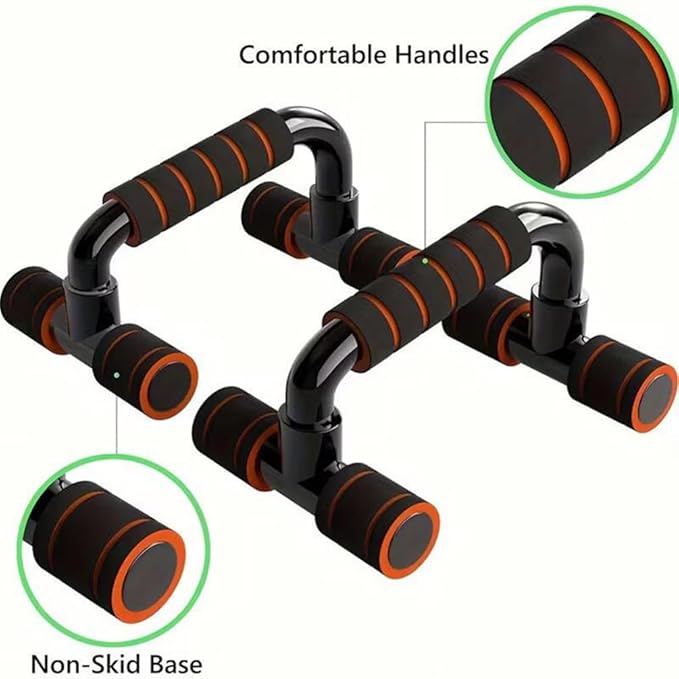 1Pair Push Up Bar Strength Training Non-Slip Sturdy Push-Up Stands Floor Workouts Fitness Calisthenics for Men Women(Black Orange)