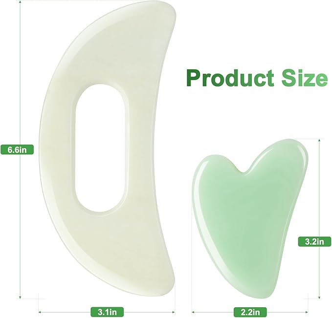 Jade Stone Gua Sha Massage Tool Set Larger Guasha Board with Handle Muscle Scraping Massage Tools Facial Anti Cellulite Spa Acupuncture Tools for Massage, Lymphatic Drainage Valentine's Day Gifts
