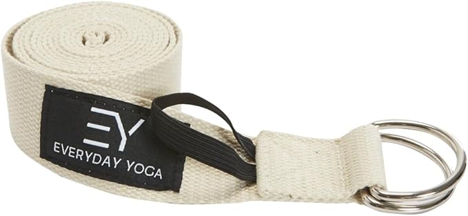 Everyday Yoga Strap with Metal D-Ring - Durable Stretching Strap for Yoga, Pilates, Flexibility & Physical Therapy (6ft, 8ft, 10ft)