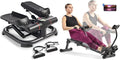 Sunny Health & Fitness 2-in-1 Premium Power Stepper with Resistance Bands + Smart Compact Adjustable Rowing Machine, 12 Levels Adjustable Resistance