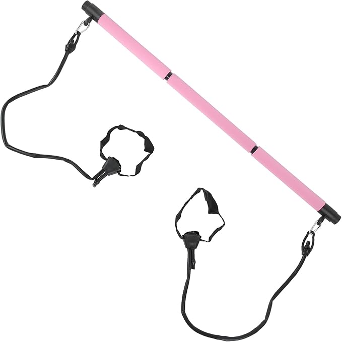 Adjustable Pilates Bar Portable 3 Sections Pilates Workout Stick Body Building Puller Yoga Pull Rods for Home Gym Office Travel Fitness Equipment Steel Pipe Foam 35 Inches