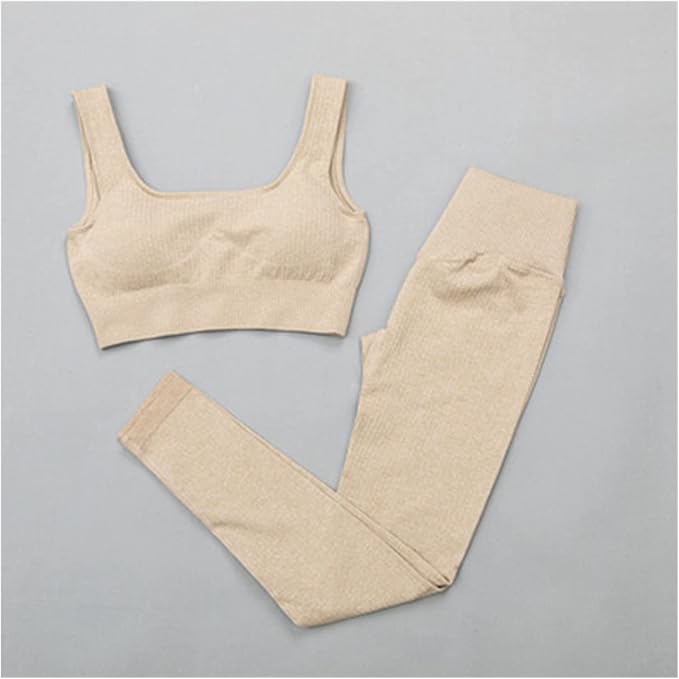 Women Gym Suit Fitness Set Sports Clothing Women Gym Clothing Yoga Clothing Yoga Sets Fitness Suit (Color : Khaki Bra Set, Size : Small)