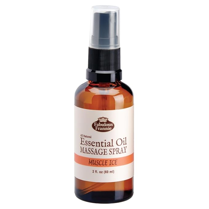 Fabulous Frannie Muscle Ice Massage Spray Healthy Spritz Made with Carrier Oils and Cinnamon, Eucalyptus, Clove Bud, Lavender, Orange and Peppermint Pure Essential Oils 2oz (Pack of 1)