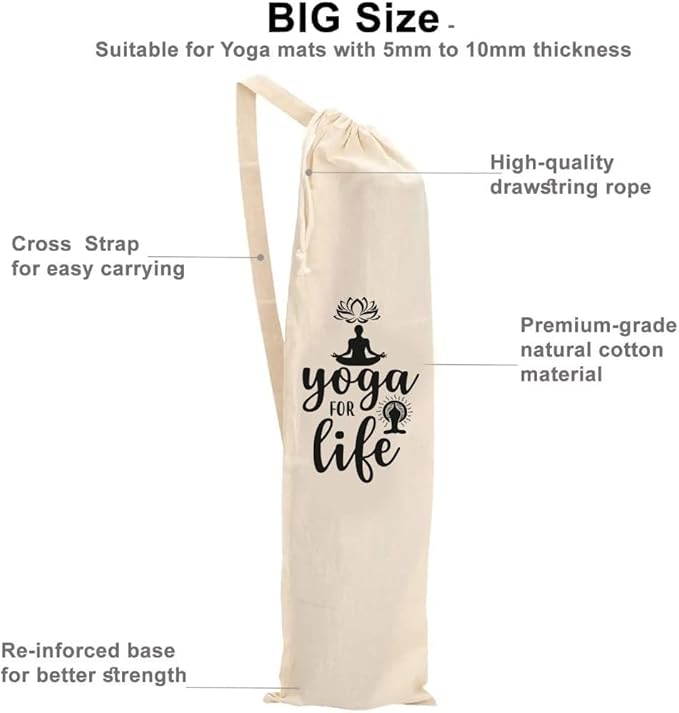 Mayatra's Organic Large Yoga Mat Tote Bag Cover -100% Cotton Lightweight,Washable Yoga Dust Bag With Adjustable Strap Unisex